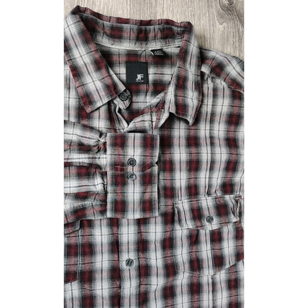 JF J. Ferrar 2XL‎ Tall 18-18.5 Dress Shirt Men's Sleeve Button Up Plaid Pockets